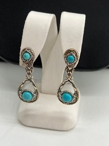 lot 79 image: Pair of Sterling and Turquoise Earrings