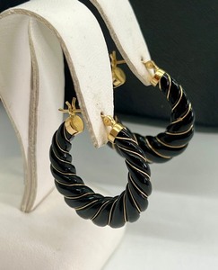 lot 81 image: Onyx and 14k Hoop Earrings