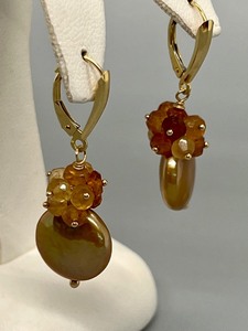 lot 130 image: Pair of Dyed Pearl and Citrine Earrings