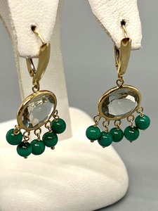 lot 140 image: Pair of 14k, Malachite Beaded and Green Onyx Earrings