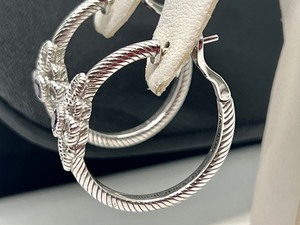 lot 200 image: Pair of Judith Ripka Sterling and Cubic Zirconia Hoop Earrings