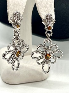 lot 190 image: Gorgeous Judith Ripka Sterling and Cubic Zirconia Citrine Earrings
