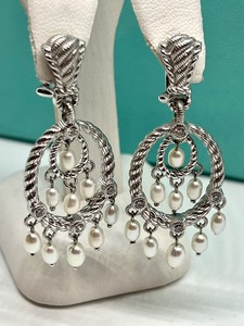 lot 192 image: Pair of Judith Ripka Sterling and Pearl Dazzling Dangle Earrings