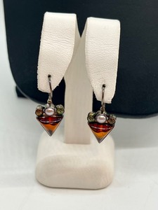 lot 187 image: Gorgeous Sterling, Amber, Citrine and Pearl Earrings