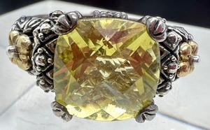 lot 8A image: Barbara Bixby 3.9 ct Lemon Quartz Cushion Cut Sterling and 18k Ring