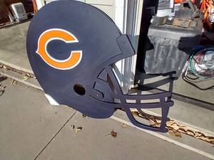 lot 159 image: Huge Wooden Chicago Bears Helmet Wall Hanging