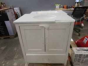lot 18 image: 30 in. W x 20 in. D Bath Vanity in White with Stone Top in White with White Basin (VANITY DAMAGED, TOP DAMAGED)