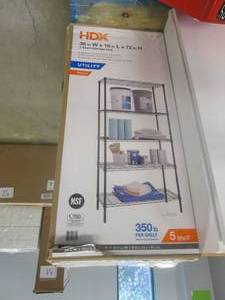 lot 34 image: HDX 5-Tier Steel Wire Shelving Unit in Black (36 in. W x 72 in. H x 16 in. D) (OPEN BOX, ONE SHELF DENTED, SEE PHOTO)