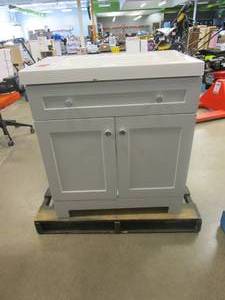 lot 59 image: GLACIER BAY Everdean 30.50 in. W x 18.75 in. D Bath Vanity in Pearl Gray with Cultured Marble Vanity Top in White with White Basin (NICE CONDITION)