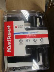 lot 73 image: KWIKSET Hollis Round Rose Matte Black Keyed Entry Door Lever featuring SmartKey Security (BRAND NEW)