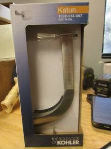 lot 124 image: KOHLER Katun Single Post Toilet Paper Holder in Vibrant Brushed Nickel (BRAND NEW)