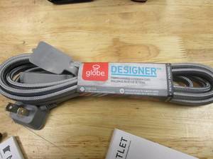 lot 158 image: 22890 Designer Series 9ft Fabric Extension Cord 3 Polarized Outlets Right Angle - 9 PACK