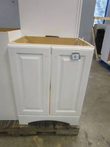 lot 171 image: GLACIER BAY 24.50 in. W Bath Vanity in White (SIDE CRACKED, NO TOP)
