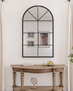 lot 110 image: Wall Mirror Mounted Decorative Long Hanging Arched Window Frame Decor Wall-Mounted for Bathroom Vanity, Living Room or Bedroom