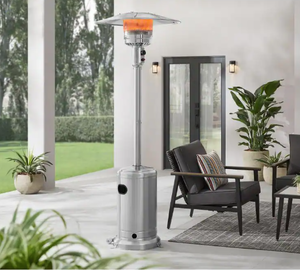 lot 154 image: HAMPTON BAY 48K BTU Stainless Steel Patio Heater with Wheels (NEW IN BOX)
