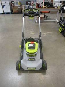 lot 184 image: RYOBI 40V HP Brushless 21 in. Cordless Battery Walk Behind Self-Propelled Lawn Mower (MISSING PLUG, KEY & BAGGER, FRONT WHEEL IS TILTED, TOOL ONLY)