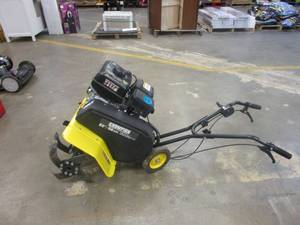 lot 193 image: CHAMPION POWER EQUIPMENT 22 in. 212cc 4-Stroke Gas Garden Front Tine Tiller with Forward and Reverse (NO COMPRESSION, WHEEL HOLDER RUSTED OFF, HEAVILY USED, FOR PARTS ONLY)