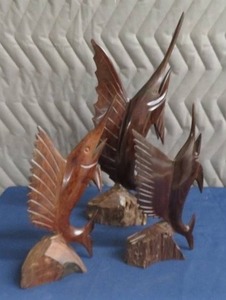 3 SWORD FISH CARVINGS
