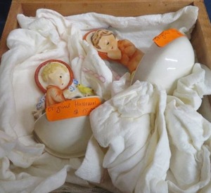 PAIR OF ORIGINAL HUMMEL ANGELS HOLY WATER FONT.