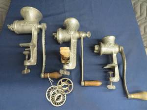3 VINTAGE MEAT GRINDERS