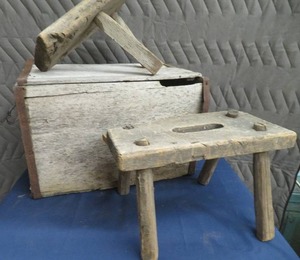 2 ANTIQUE MILKING STOOLS VINTAGE WOOD BOX