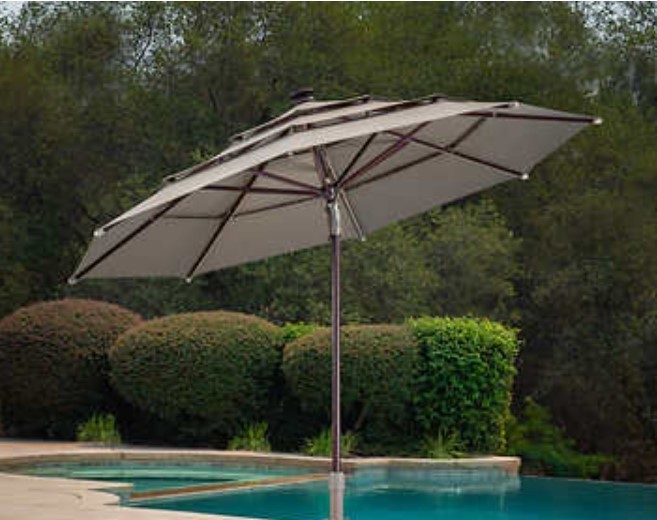 lot 343 image: ProShade 11 Solar LED Aluminum Umbrella with Tilt - Beige Cast Shale