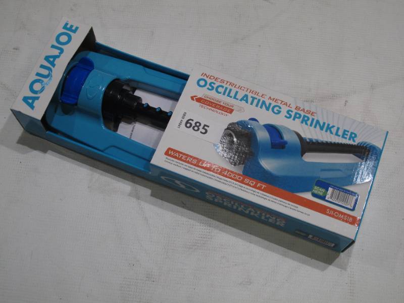 lot 443 image: Aqua Joe SJI-OMS18 Indestructible Metal Base Oscillating Sprinkler with Adjustable Spray  4000 sq ft Max Coverage