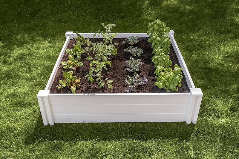 lot 428 image: 2 Pack - Vita Classic 4X4x11 Vinyl Raised, White VT17114 Modular Garden Bed