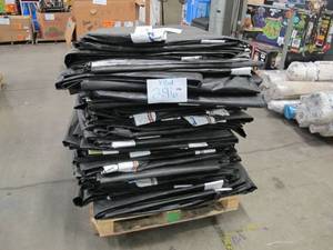 lot 296 image: Pallet of 45 Mostly Large-Sized Lightweight PE Billboard Tarps - B Grade with Channels
