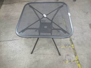 lot 374 image: 28 Outdoor Iron Square Bistro Table with Umbrella Hole - Black