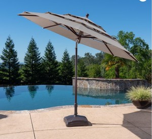 lot 376 image: Pro-Shade 11ft Wood-look Aluminum Umbrella with Tilt - Cast Shale