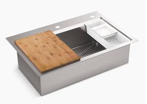 lot 435 image: Kohler Cater 33 x 22 top-mountundermount single-bowl workstation kitchen sink with accessories