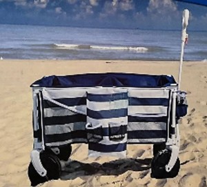 lot 532 image: Bahama Bay Quad Folding Wagon, Blue and White Stripe