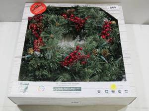 lot 864 image: NEW Celebrations Castle Hill Prelit Green Christmas Wreath 26 in. Dia. Color Changing