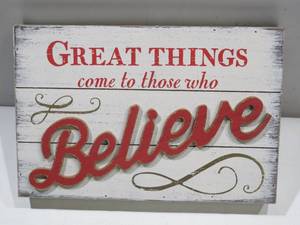 lot 870 image: NEW Hallmark Multicolored Great Things Come To Those Who Believe TabletopHanging Sign