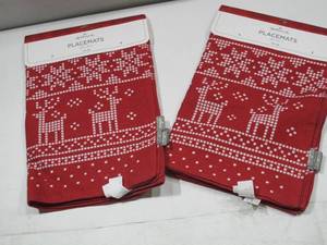 lot 875 image: NEW 8 Pack of Hallmark Holiday Themed Christmas Reindeer Placemats - RedWhite