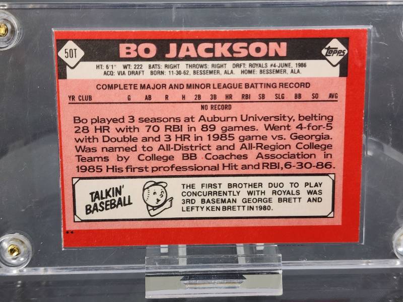 1986 Topps Traded Baseball Bo Jackson Rookie Card #50T