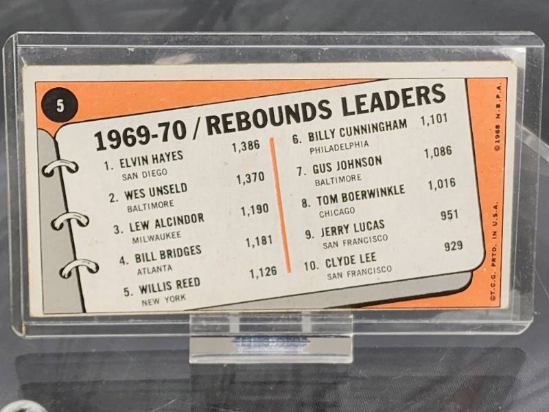 1969-70 T.C.G. Topps Basketball Rebound Leaders Card #5