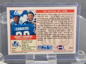 1989 Pro Set Football Barry Sanders Rookie Card #494