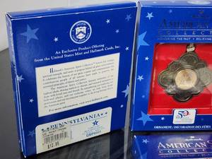 (4) Assorted U.S. Mint Statehood Quarter Christmas Ornaments
