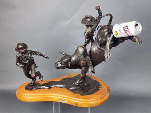 Awesome Bronze Rodeo Bull Rider & Clown 210 Sculpture by Raw Wattenhoffer, a Local Renowned Minnesota Artist WW