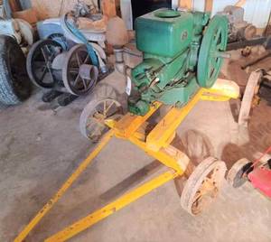 lot 36 image: Fairbanks-Morse Type J, Style C Self Oiling Antique Gas Engine on Small Steel Wheeled Wagon