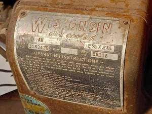 lot 77 image: Wisconsin Model AK 2.75 hp. Gas Engine, Serial No. 1163439