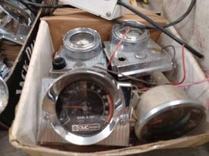lot 187 image: Two Boxes of Boat Trim Items, Gauges, and Part of a Shift Select Control