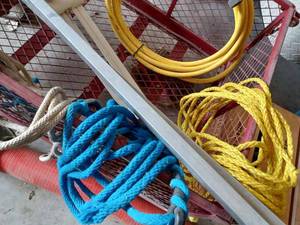 lot 196 image: Large Assortment of nearly new Nylon and Cotton Rope and an Antenna for a Camper (Red Wagon is Not for Sale)