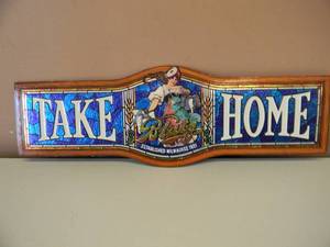 lot 16 image: VINTAGE - NEW OLD STOCK - TAKE HOME THE BLATZ FOIL SIGN - NICE - GREAT OLD SCHOOL PIECE - APPROX 18 By 6 - SEE PICTURES