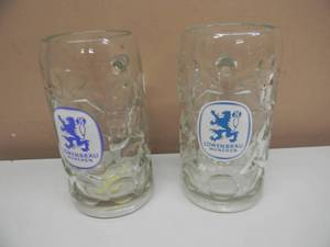 lot 22 image: 2 - Vintage LOWENBRAU Munchen (Made in Germany) LARGEHEAVY 8 BEER Glass Mugs - GREAT VINTAGE SET - SEE PICTURES