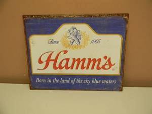 lot 23 image: VINTAGE HAMMS BEER TIN SIGN - COOL PIECE - APPROX 16 By 13 - SEE PICTURES