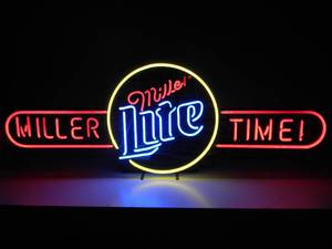 lot 29 image: VINTAGE MILLER LITE  MILLER TIME NEON LIGHT - GREAT LARGE PIECE FOR THE CAVE - WORKS - APPROX 56 By 20 - SEE PICTURES