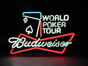 lot 36 image: VINTAGE BUDWEISER WORLD POKER TOUR NEON LIGHT - WORKS - NICE - FANTASTIC PIECE - APPROX 33 By 22 - SEE PICTURES